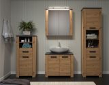 Badezimmer Hochschrank Jorik in Artisan Eiche und Matera grau Badschrank 53 x 196 cm