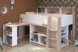 Parisot Hochbett Lucas in wei� und Eiche Kinder- und Jugendzimmer Bett mit Schreibtisch
