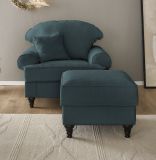Sessel Set Adelina in blaugr�n Landhaus Loungesessel inklusive Hocker