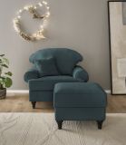 Sessel Set Adelina in blaugr�n Landhaus Loungesessel inklusive Hocker