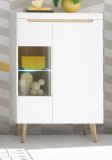 Highboard Isgard in wei� matt und Scandi Eiche Vitrine skandinavisch 90 x 134 cm