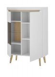 Highboard Isgard in wei� matt und Scandi Eiche Vitrine skandinavisch 90 x 134 cm