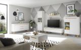 Sideboard Isgard in wei� matt und Scandi Eiche Kommode skandinavisch 160 cm, Soft-Close