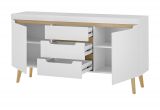 Sideboard Isgard in wei� matt und Scandi Eiche Kommode skandinavisch 160 cm, Soft-Close