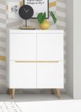 Highboard Isgard in wei� matt und Scandi Eiche Kommode skandinavisch 107 x 134 cm