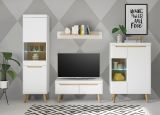 Wohnwand Isgard in wei� matt und Scandi Eiche Wohnkombination skandinavisch 4-teilig 290 x 197 cm