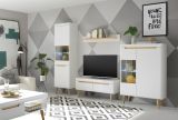Wohnwand Isgard in wei� matt und Scandi Eiche Wohnkombination skandinavisch 4-teilig 290 x 197 cm