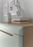 Highboard Isgard in Pistazie matt und Scandi Eiche Vitrine skandinavisch 90 x 134 cm