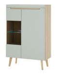 Highboard Isgard in Pistazie matt und Scandi Eiche Vitrine skandinavisch 90 x 134 cm