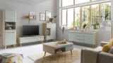 Vitrine Isgard in Pistazie matt und Scandi Eiche Vitrinenschrank 53 x 197 cm mit Soft-Close
