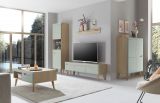 Vitrine Isgard in Pistazie matt und Scandi Eiche Vitrinenschrank 53 x 197 cm mit Soft-Close