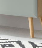 Couchtisch Isgard in Pistazie matt und Scandi Eiche Beistelltisch skandinavisch 107 x 67 cm