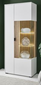 Vitrine Merced in wei� matt und Evoke Eiche Wohn- und Esszimmer Vitrinenschrank 75 x 180 cm