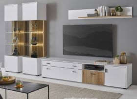 Wohnwand Merced in wei� matt und Evoke Eiche Wohnkombination 4-teilig 316 x 180 cm