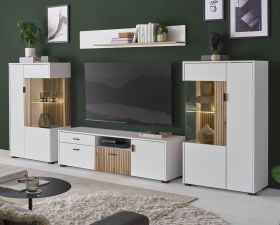 Wohnwand Merced in wei� matt und Evoke Eiche Wohnkombination 4-teilig 320 x 170 cm