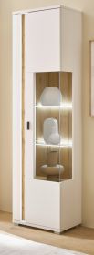 Vitrine Bellport in wei� matt und Wotan Eiche Vitrinenschrank inklusive Frontbeleuchtung 55 x 200 cm