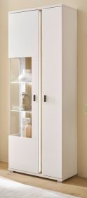 Vitrine Bellport in wei� matt und Wotan Eiche Vitrinenschrank inklusive Frontbeleuchtung 80 x 200 cm