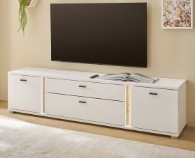 TV-Lowboard Bellport in wei� matt und Wotan Eiche TV Unterteil inklusive Frontbeleuchtung 200 cm