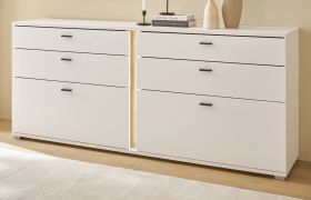 Sideboard Bellport in wei� matt und Wotan Eiche Kommode inklusive Frontbeleuchtung 200 cm