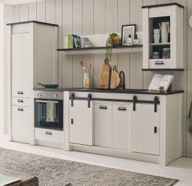 K�che Stove in wei� Pinie und anthrazit Landhaus K�chenschrank Set 5-teilig 284 x 201 cm