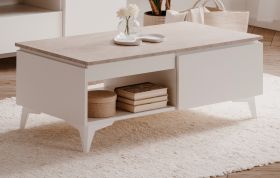 Couchtisch Visby in wei� und Sandstein Beistelltisch 100 x 55 cm
