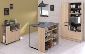 Parisot K�chenschrank Set 3-tlg. Fumay3 in Eiche und Beton grau K�che Buffet K�cheninsel und Mehrzweckschrank