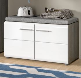 Garderobe Sitzbank Rumba in wei� Hochglanz und Rauchsilber grau Garderobenbank 80 cm
