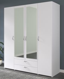 Kleiderschrank Enjour in wei� Dreht�renschrank 4-t�rig mit Spiegel 160 x 185 cm