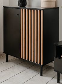 Kommode Biella in schwarz und Artisan Eiche, Sideboard 80 x 90 cm Anti Fingerprint beschichtet