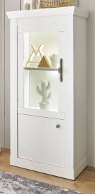 Vitrine Fiastra in wei� Pinie Landhaus Vitrinenschrank 70 x 146 cm, Soft-Close-Funktion