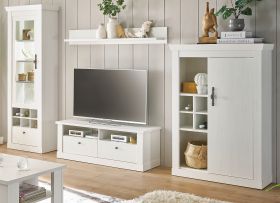 Wohnwand Fiastra in wei� Pinie Landhaus Wohnkombination 4-teilig, Soft-Close-Funktion