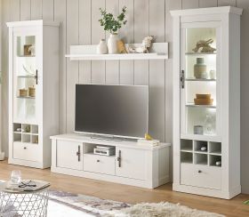 Wohnwand Fiastra in wei� Pinie Landhaus Wohnkombination 4-teilig, Soft-Close-Funktion