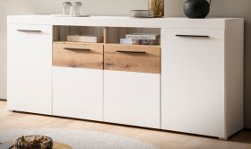 Sideboard Lavell in wei� matt und Evoke Eiche Kommode 205 cm, Soft-Close-Funktion