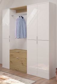 Garderobe SystemX in wei� Hochglanz und Artisan Eiche Garderobenschrank 152 x 193 cm