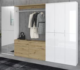 Garderobe mit Spiegel SystemX in wei� Hochglanz und Artisan Eiche Garderobenschrank 273 x 193 cm