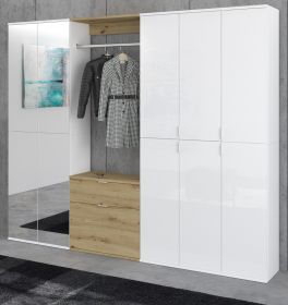 Garderobe mit Spiegel SystemX in wei� Hochglanz und Artisan Eiche Garderobenschrank 213 x 193 cm