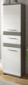 Badezimmer Midischrank Bailey in wei� Hochglanz und Rauchsilber grau Badschrank 35 x 137 cm