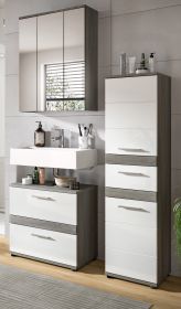 Badm�bel Set 3-teilig Bailey in wei� Hochglanz und Rauchsilber grau Badkombination 110 x 191 cm