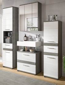 Badm�bel Set 4-teilig Bailey in wei� Hochglanz und Rauchsilber grau Badkombination 160 x 191 cm