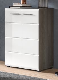 Kommode Rumba in wei� Hochglanz und Rauchsilber grau Sideboard 60 x 85 cm