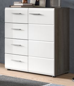 Kommode Rumba in wei� Hochglanz und Rauchsilber grau Sideboard 80 x 85 cm