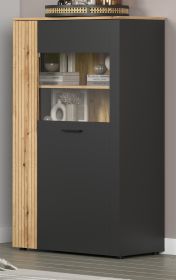 Highboard Avila in grau und Evoke Eiche Vitrine 90 x 146 cm