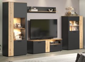 Wohnwand Avila in grau und Evoke Eiche Schrankwand 4-teilig 340 cm