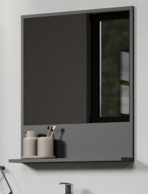 Badezimmer Spiegel Feliz in Grau, Wandspiegel mit Ablage 60 x 74 cm