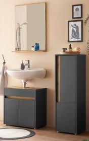 Badm�bel Set 3-teilig Center in grau matt und Wotan Eiche Badkombination 114 cm