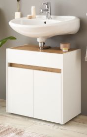 Waschbeckenunterschrank Center in wei� und Wotan Eiche Badezimmer Unterschrank 60 cm