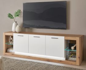 TV-Lowboard Rivian in wei� matt und Evoke Eiche TV Unterteil in Komforth�he XL-Board 198 x 61 cm