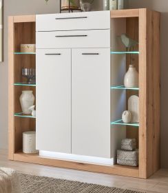 Highboard Rivian in wei� matt und Evoke Eiche Kommode 141 x 139 cm