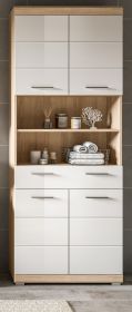Badezimmer Hochschrank Mambo in wei� Hochglanz und Sonoma Eiche Badschrank 74 x 191 cm