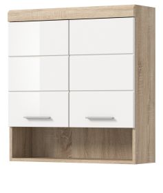 Badezimmer H�ngeschrank Mambo in wei� Hochglanz und Sonoma Eiche Badschrank h�ngend 74 x 79 cm